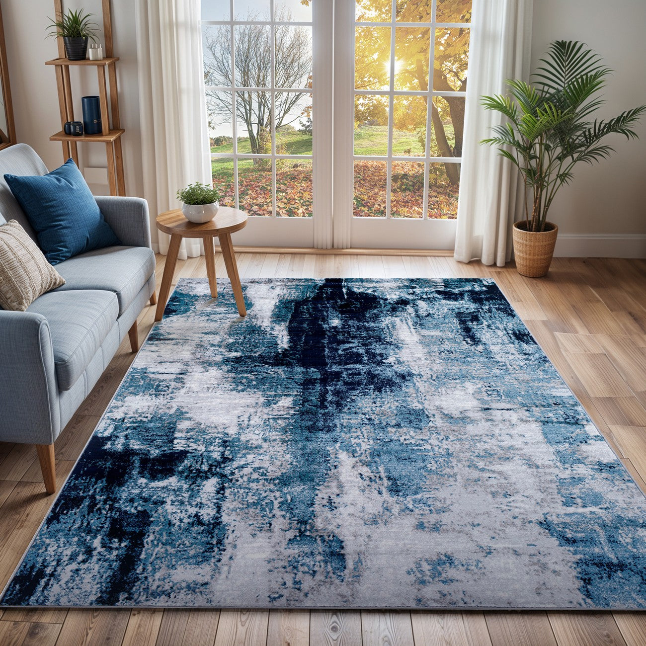 GIULIA Abstract Modern Marble Dark Teal Area Rug Roomscene