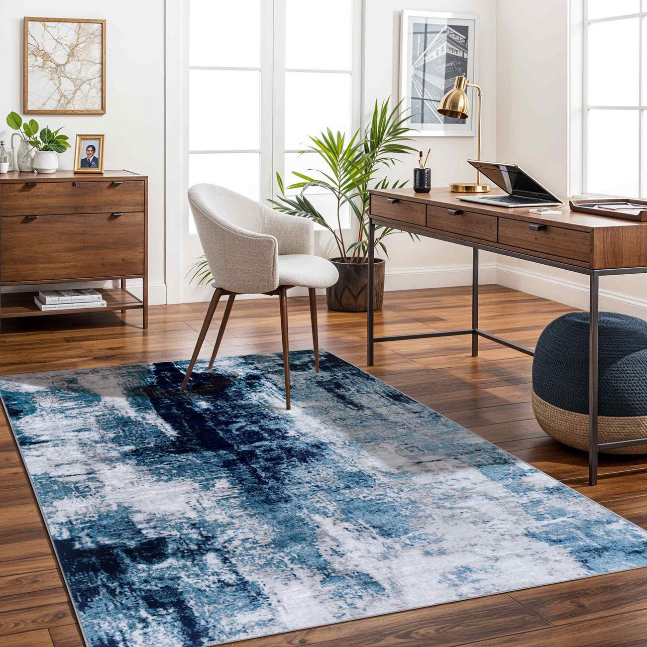 GIULIA Abstract Modern Marble Dark Teal Area Rug Roomscene