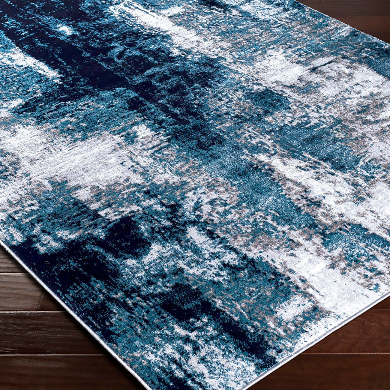 GIULIA Abstract Modern Marble Dark Teal Area Rug Corner