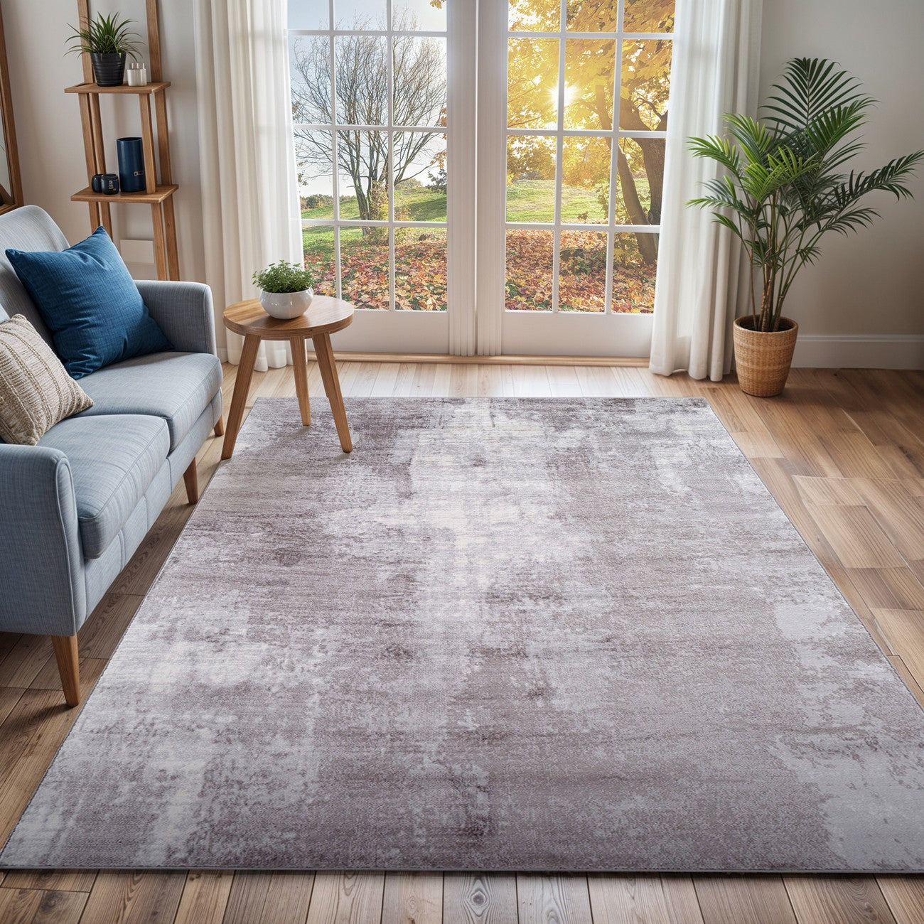 GIULIA Abstract Modern Marble Light Grey Area Rug Roomscene