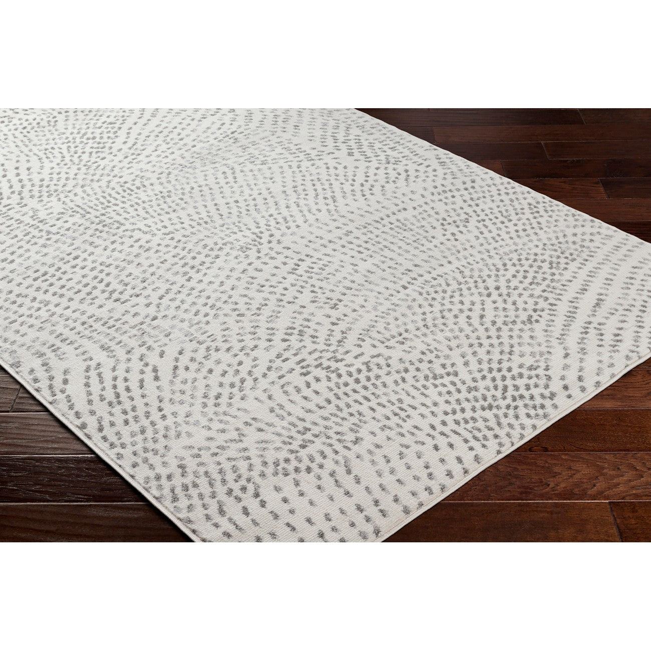 YONINA Scandi Modern Beige/Grey Polka Dot Area Rug Corner