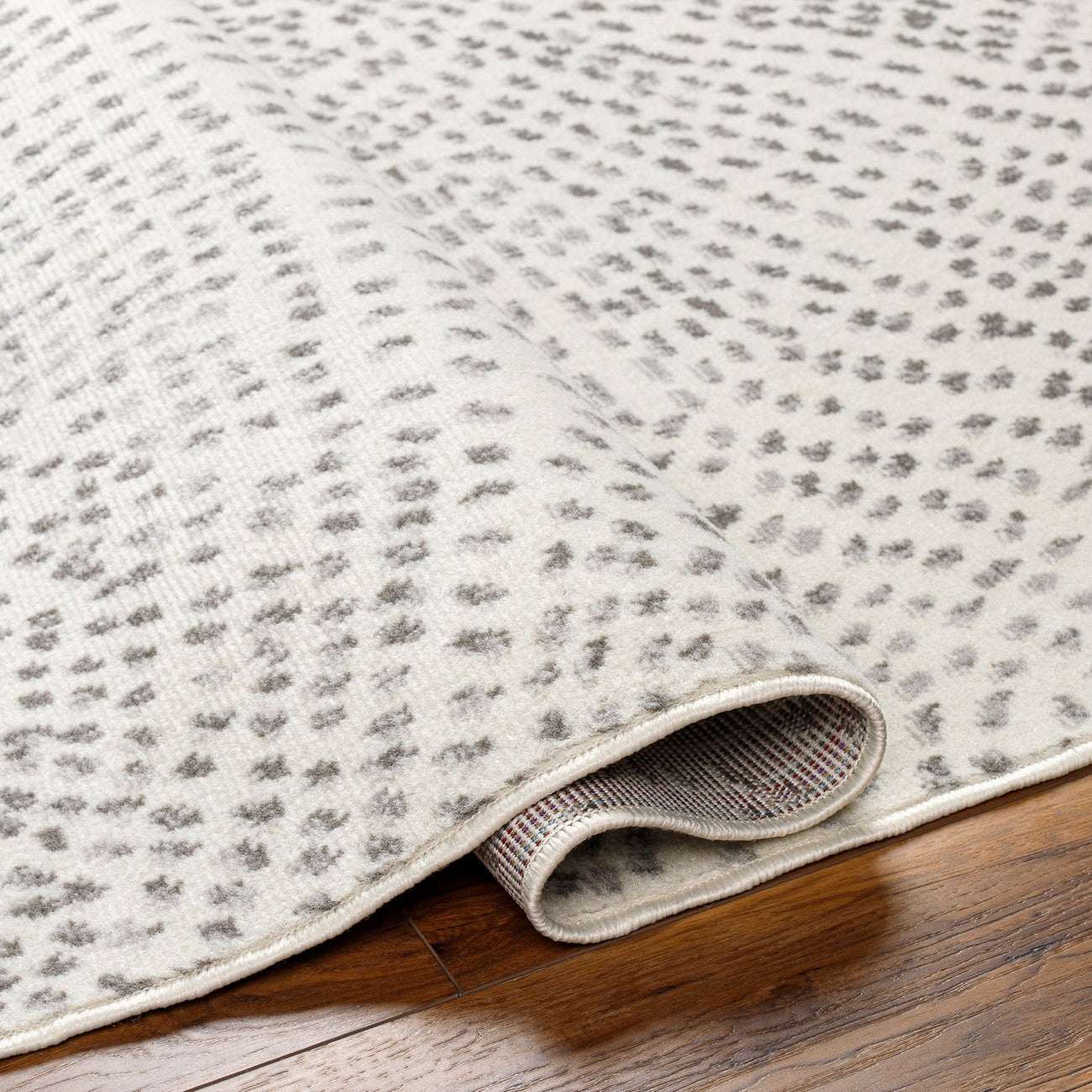 YONINA Scandi Modern Beige/Grey Polka Dot Area Rug Fold