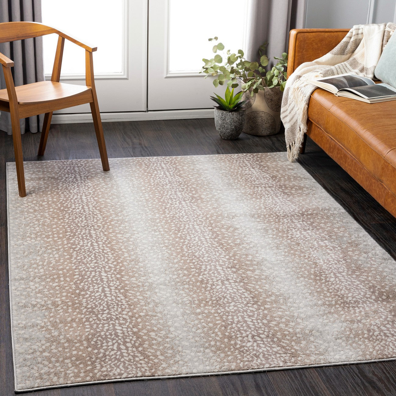 ZORINA Scandi Boho Tan Polka Dot Area Rug Roomscene