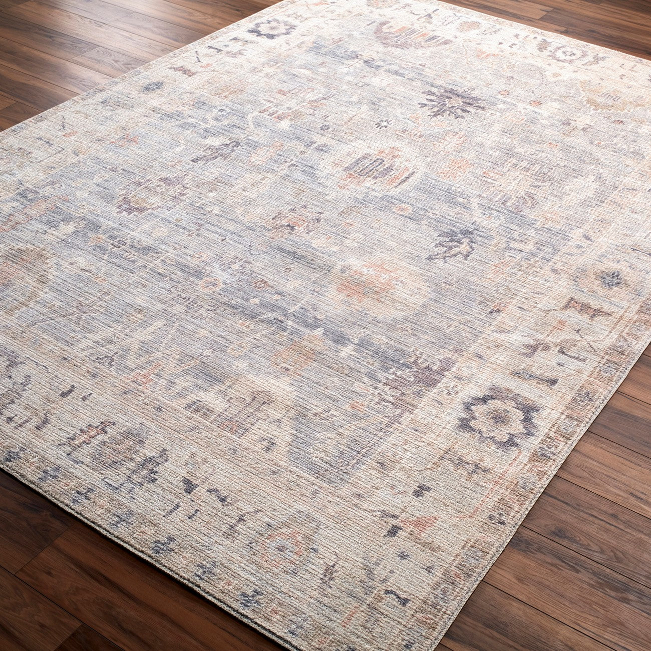 AANSHI Becki Owens x Livabliss Vintage Traditional Oriental Boho Grey/Pale Blue Area Rug Corner