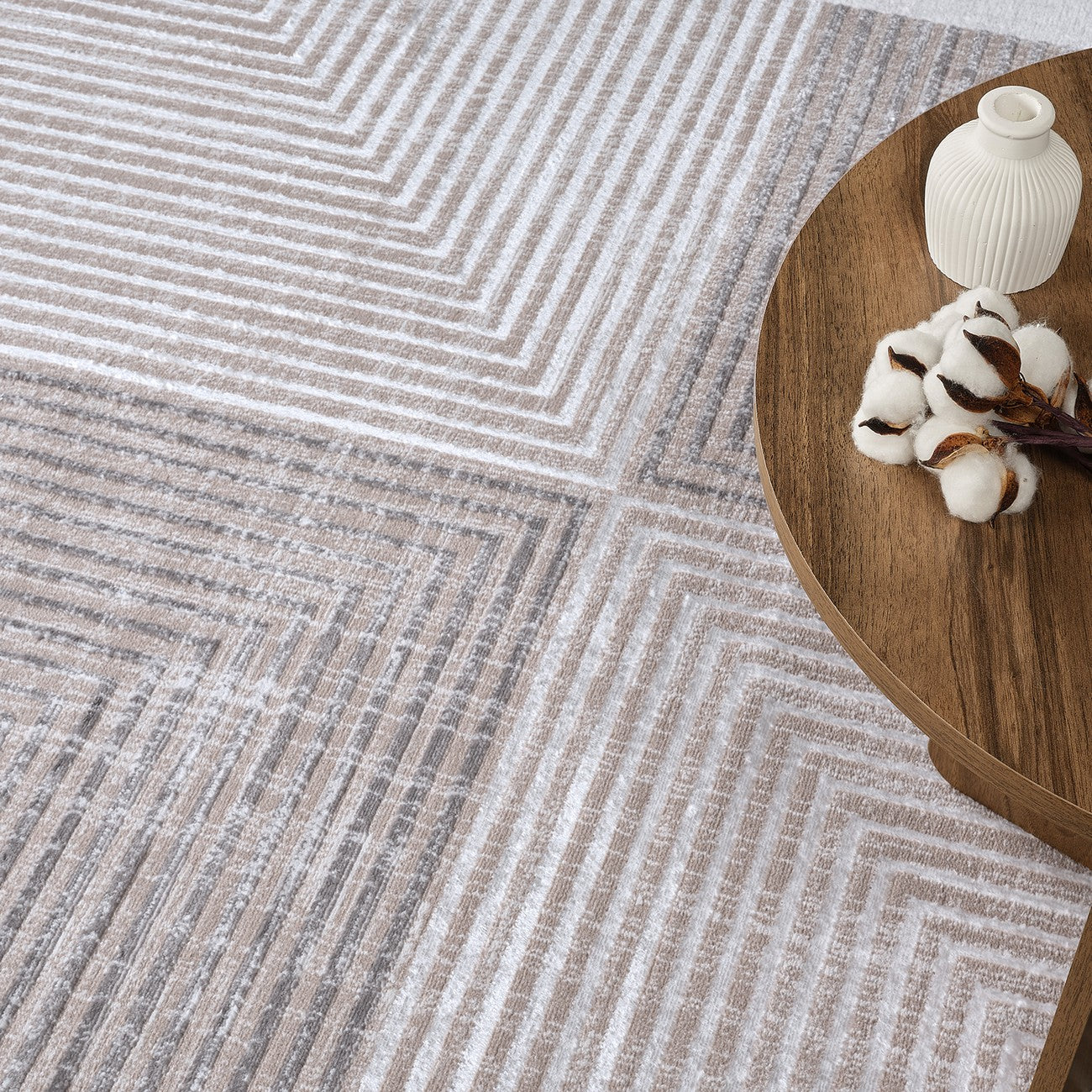 AITANA Scandi Modern Beige/White Area Rug Styleshot