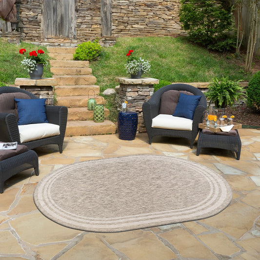 AKRITI Indoor & Outdoor Traditional Light Grey Area Rug Roomscene