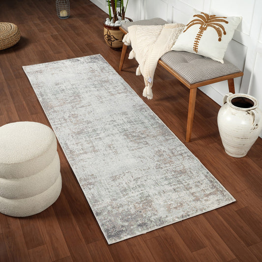 ALIX Round Abstract Modern Marble Dark Brown Area Rug Roomscene