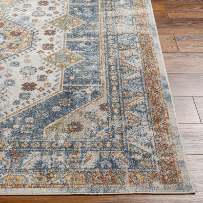 ALKA Machine Washable Traditional Boho Denim Area Rug Front