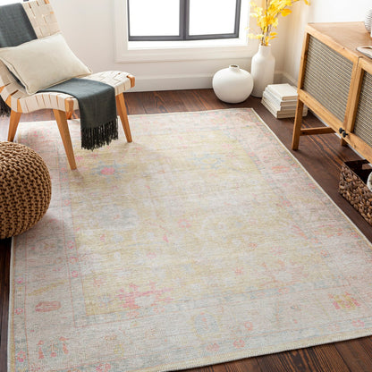 AMARI Machine Washable Traditional Boho Sage Area Rug Roomscene