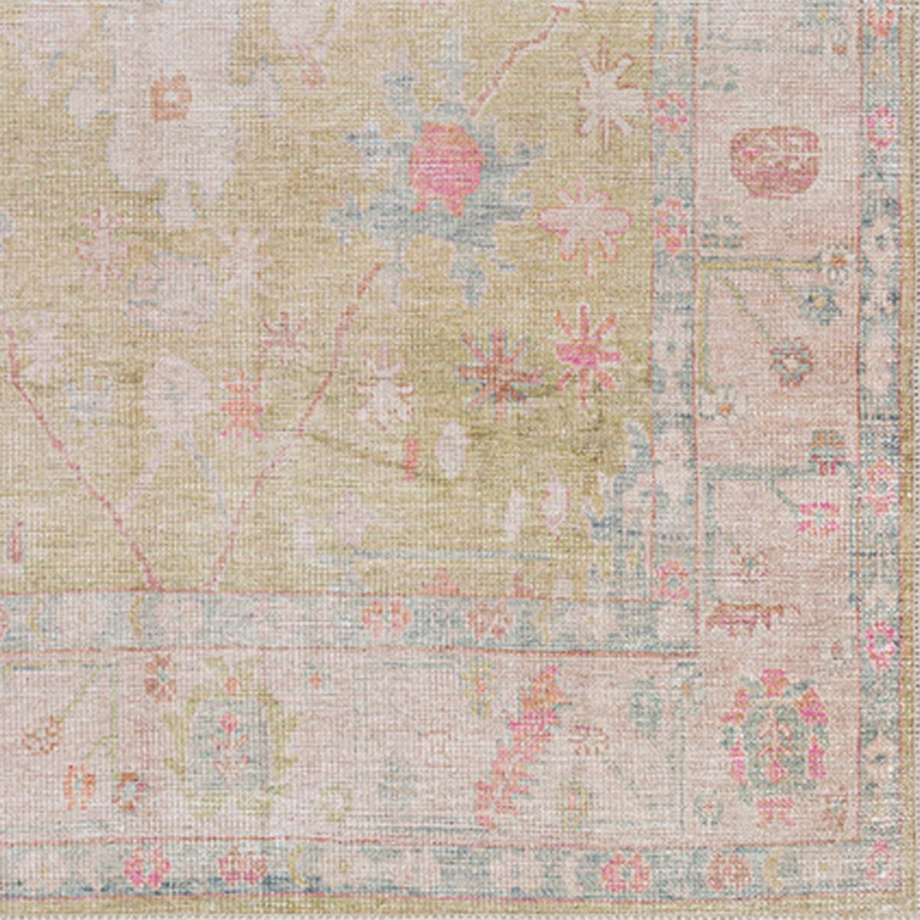 AMARI Machine Washable Traditional Boho Sage Area Rug Swatch