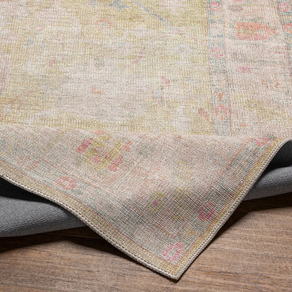 AMARI Machine Washable Traditional Boho Sage Area Rug Fold