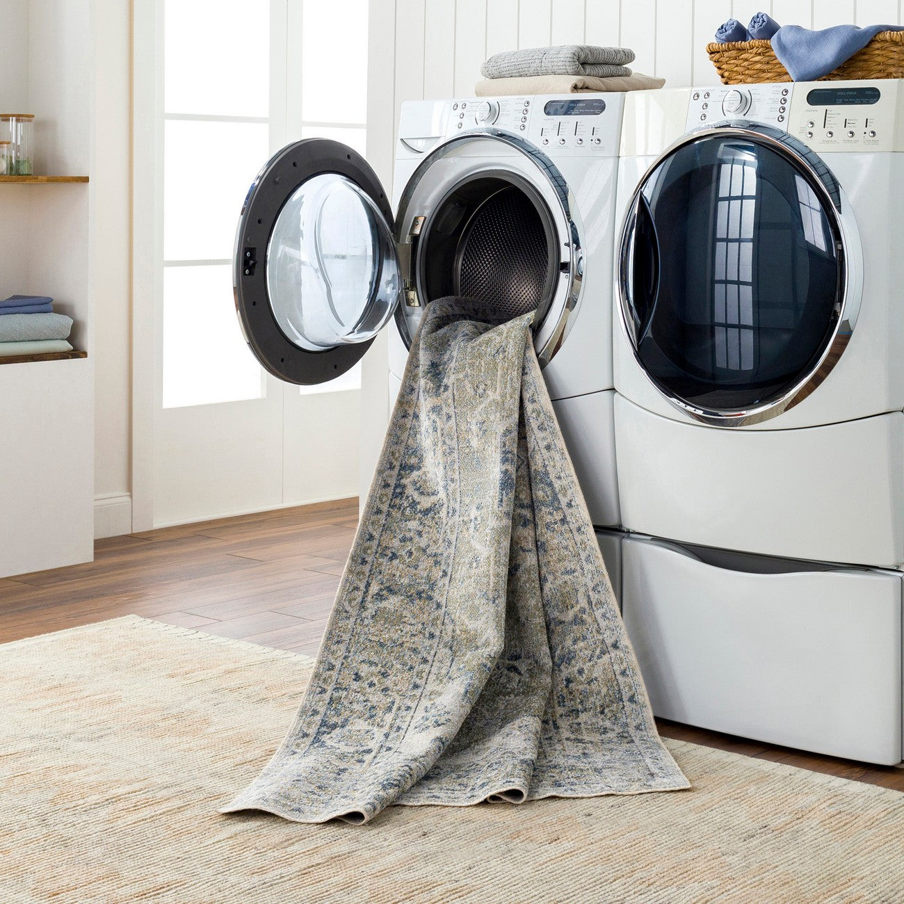 AMAYRA Machine Washable Traditional Boho Olive/Dark Blue Area Rug Styleshot
