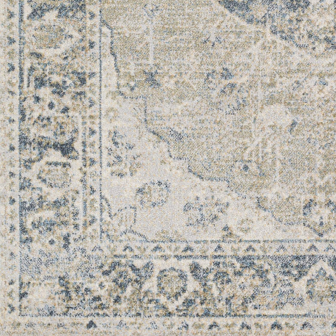 AMAYRA Machine Washable Traditional Boho Olive/Dark Blue Area Rug Swatch