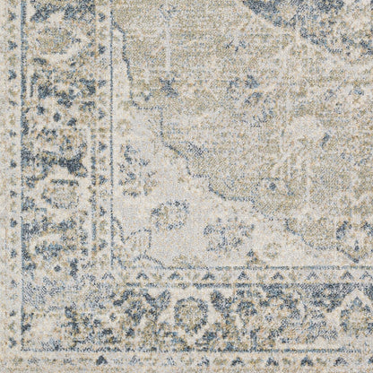 AMAYRA Machine Washable Traditional Boho Olive/Dark Blue Area Rug Swatch