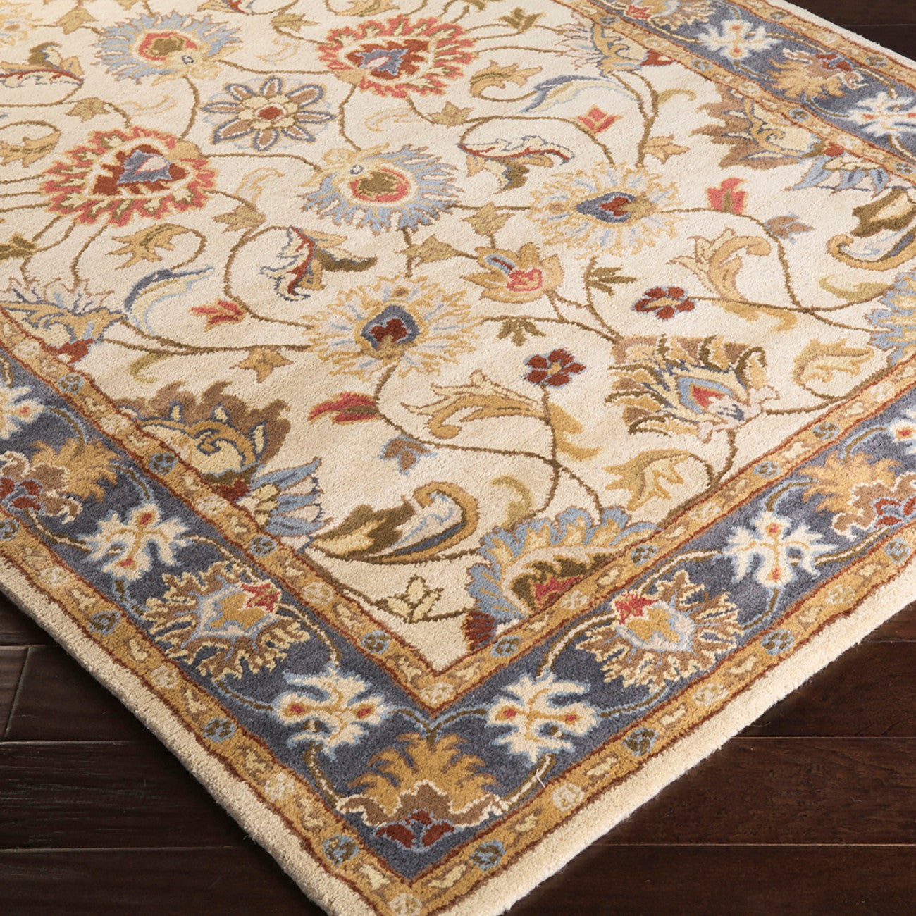 ANJALI Hand-Tufted Oriental Wool Tan Area Rug Corner