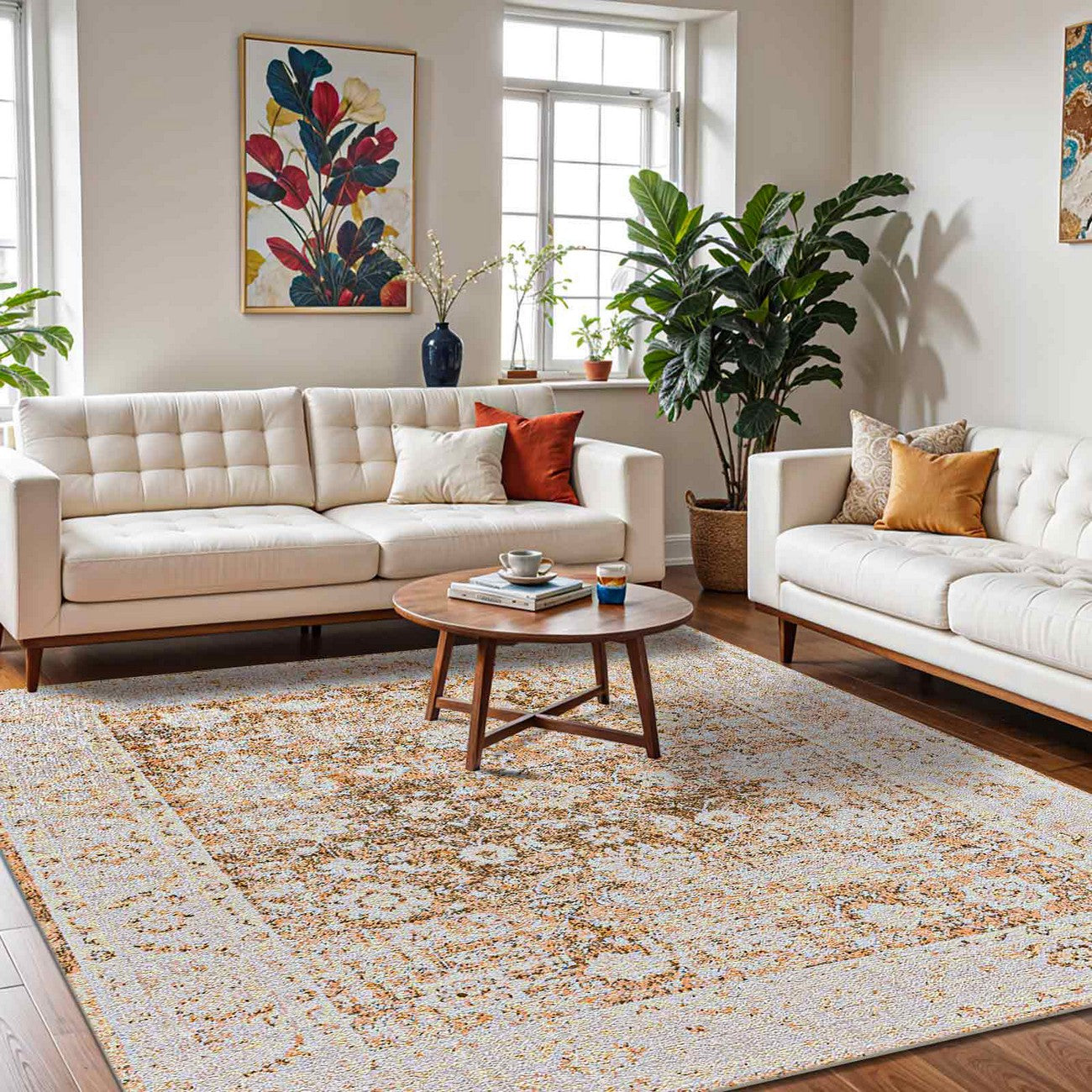 ANSELINE Machine Washable Traditional Boho Rust Area Rug Roomscene