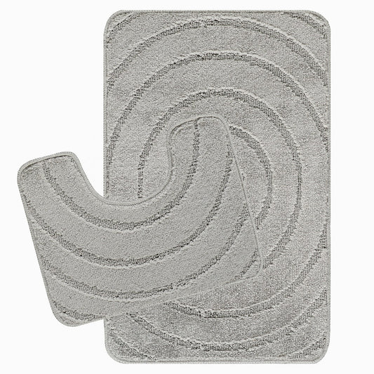 APRIL 2 Piece Machine Washable Non-Slip Light Grey Bathroom Rug Set Set