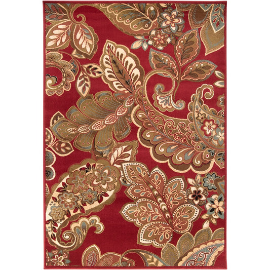 AROSA Scandi Traditional Boho Dark Red Area Rug Flat