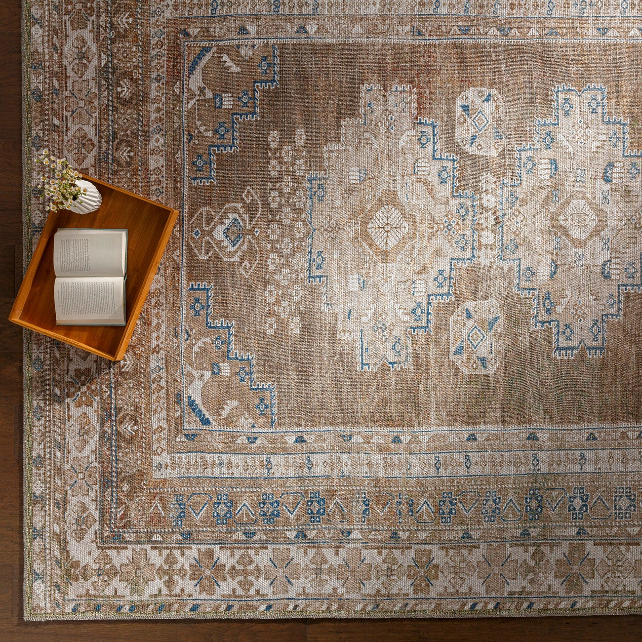 ATHENA Machine Washable Traditional Boho Brown Area Rug Styleshot