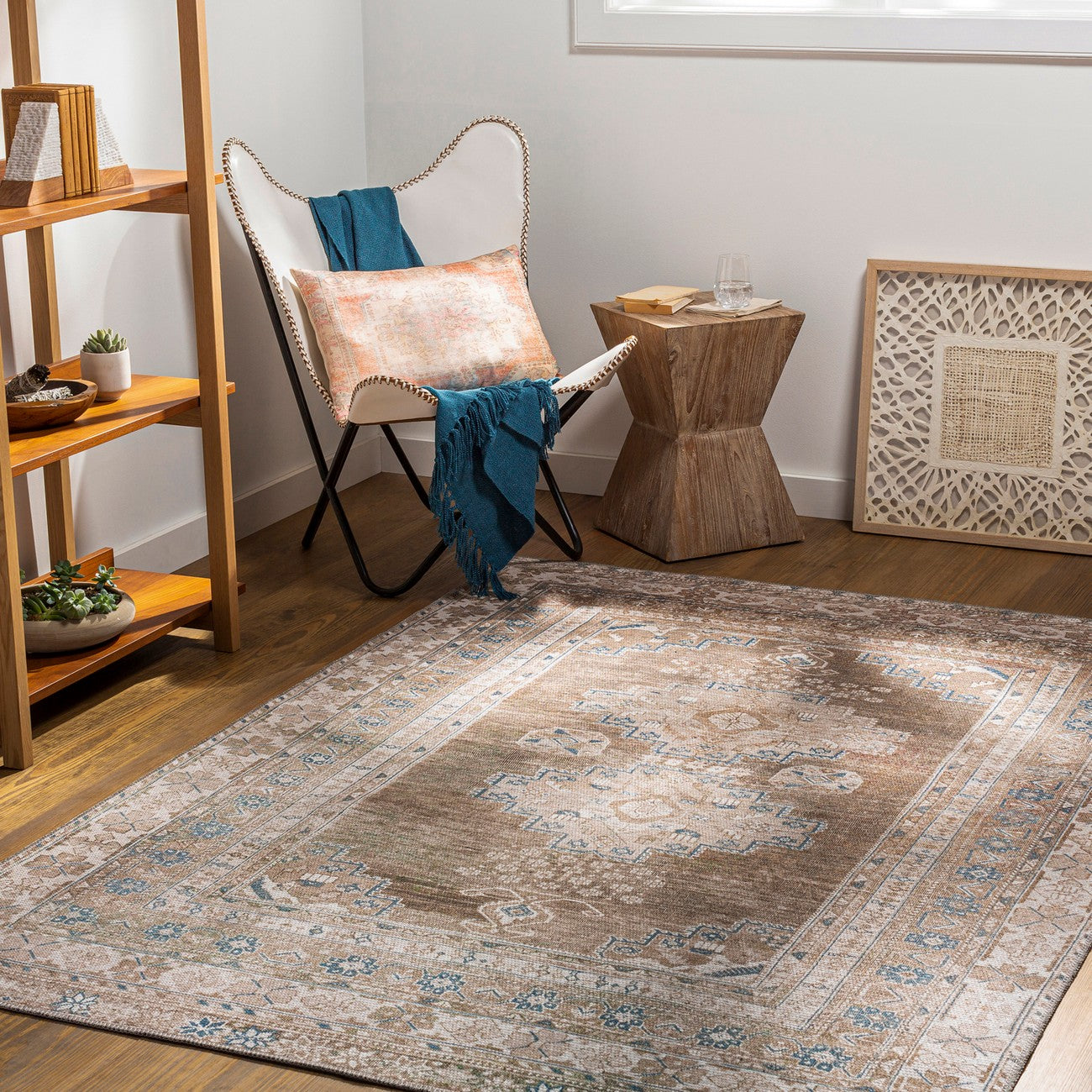 ATHENA Machine Washable Traditional Boho Brown Area Rug Roomscene