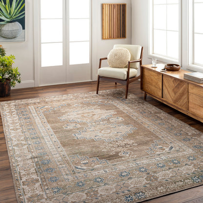 ATHENA Machine Washable Traditional Boho Brown Area Rug Roomscene