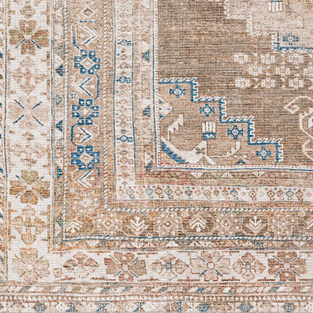 ATHENA Machine Washable Traditional Boho Brown Area Rug Swatch
