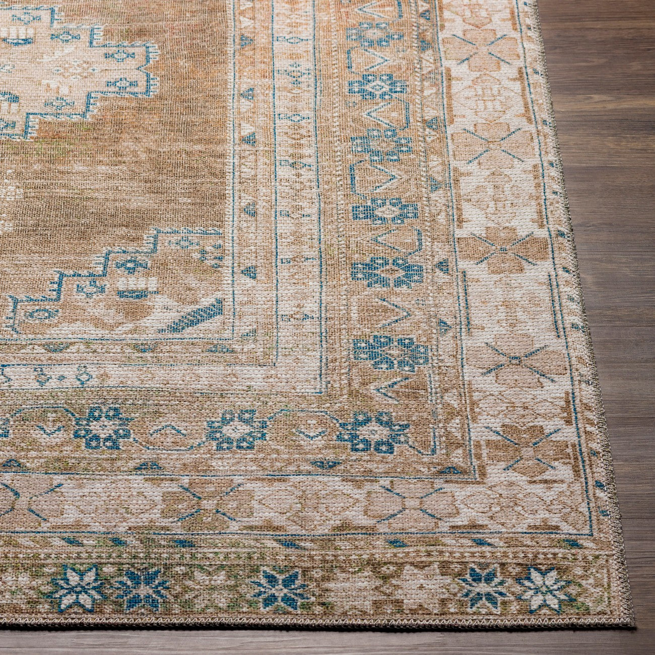 ATHENA Machine Washable Traditional Boho Brown Area Rug Front