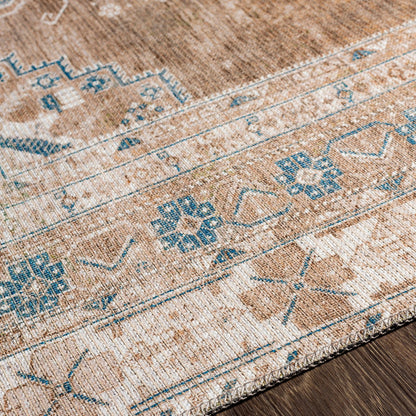 ATHENA Machine Washable Traditional Boho Brown Area Rug Texture