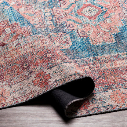 ATHENA Machine Washable Traditional Boho Coral Area Rug Fold