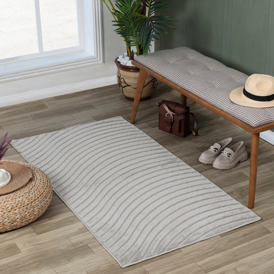 AYUMI Indoor & Outdoor Scandi Modern Grey Area Rug Roomscene