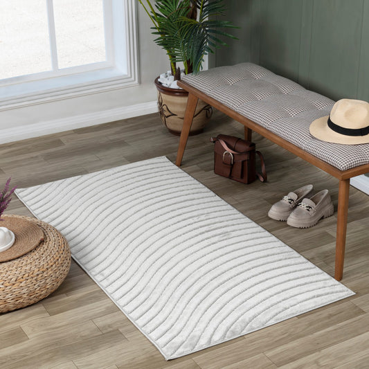 AYUMI Indoor & Outdoor Scandi Modern White Area Rug Roomscene
