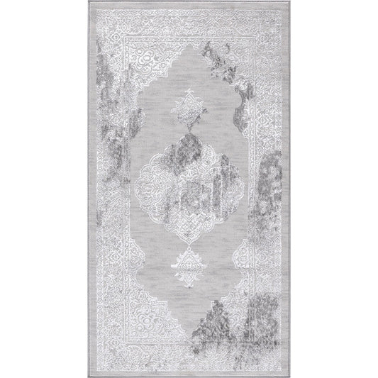 AZRA Vintage Traditional Oriental Boho White/Grey Area Rug Flat
