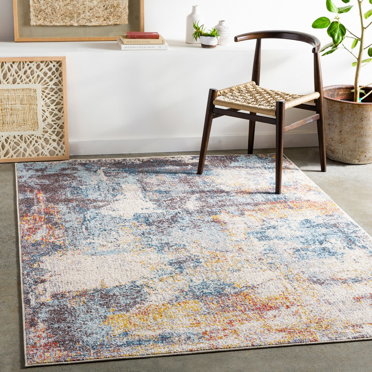 VALERIE Abstract Modern Marble Dark Blue Area Rug Roomscene
