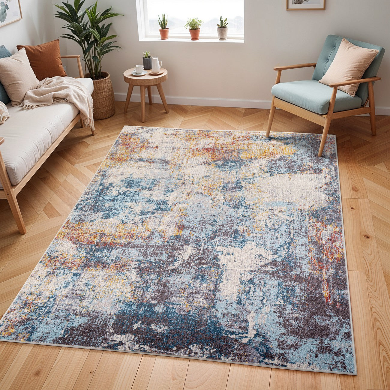 VALERIE Abstract Modern Marble Dark Blue Area Rug Roomscene