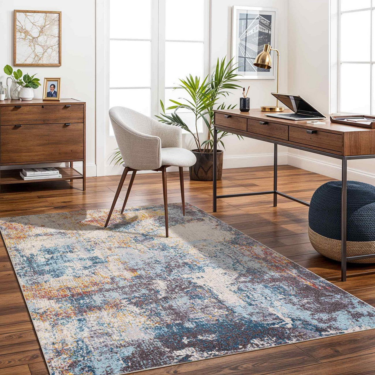 VALERIE Abstract Modern Marble Dark Blue Area Rug Roomscene