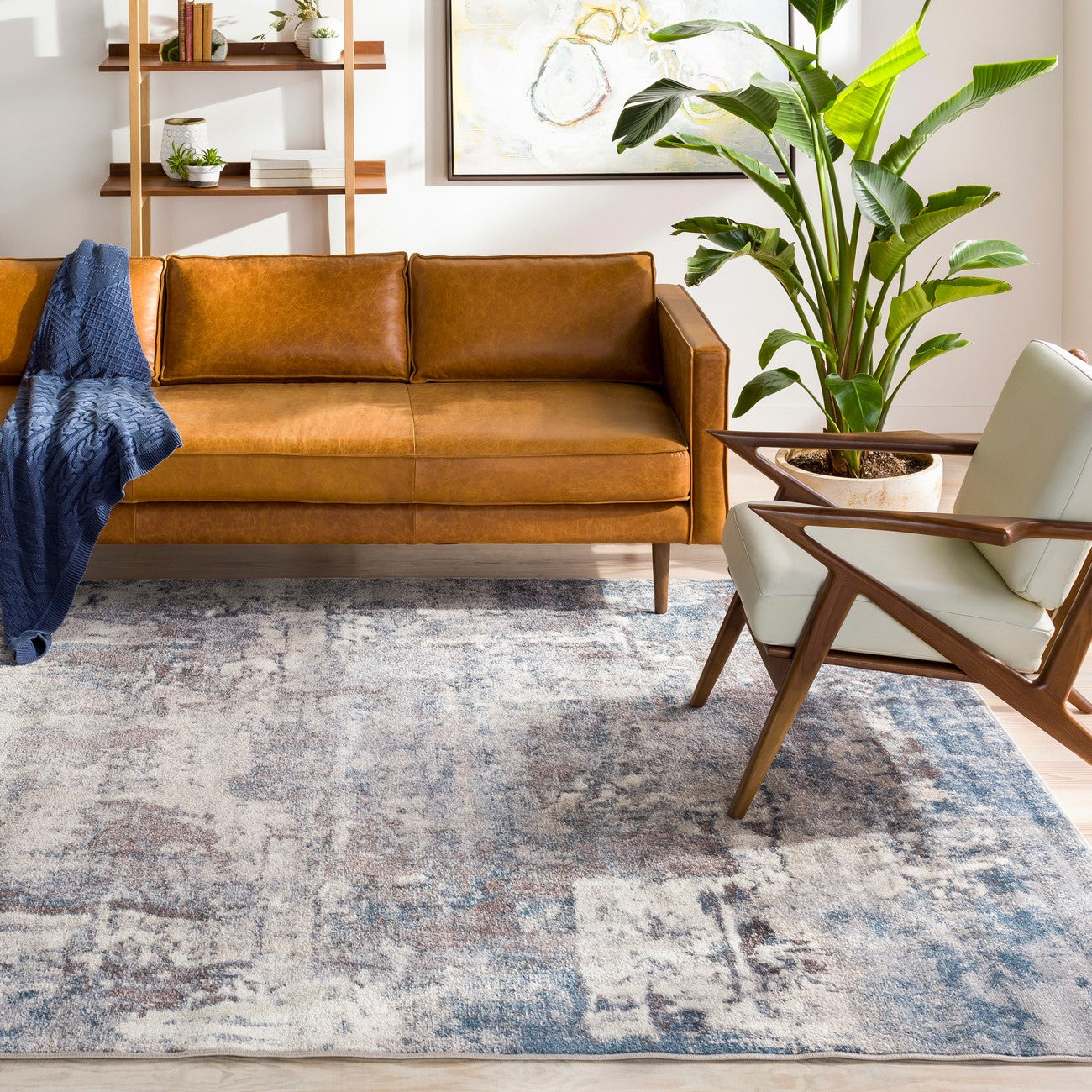 NOA Abstract Modern Marble Teal Area Rug Roomscene