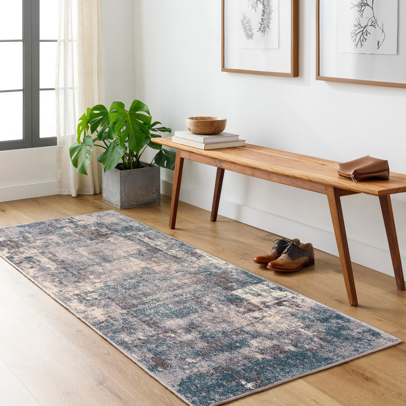 NOA Abstract Modern Marble Teal Area Rug Roomscene