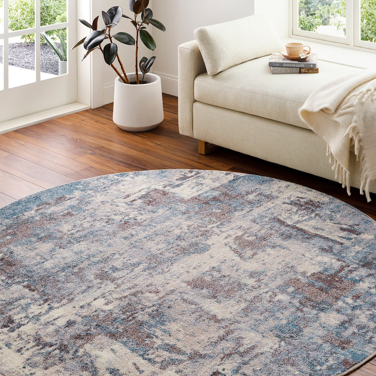 NOA Abstract Modern Marble Teal Area Rug Roomscene