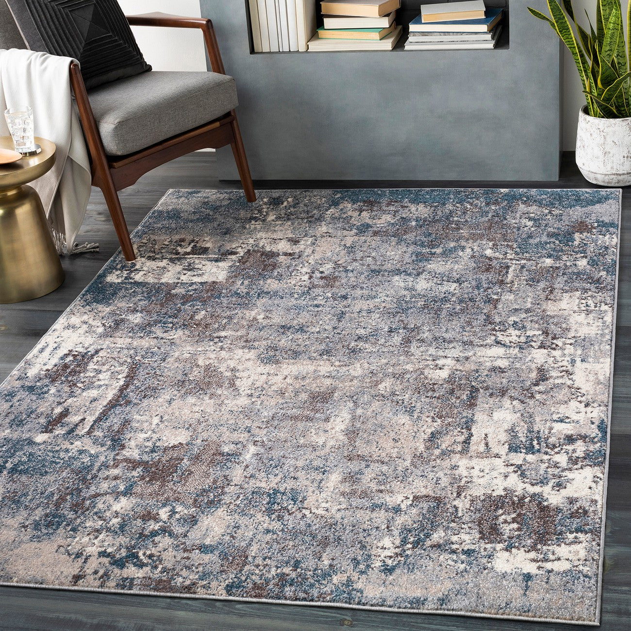 NOA Abstract Modern Marble Teal Area Rug Roomscene