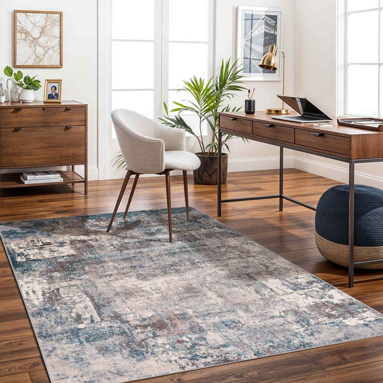 NOA Abstract Modern Marble Teal Area Rug Roomscene