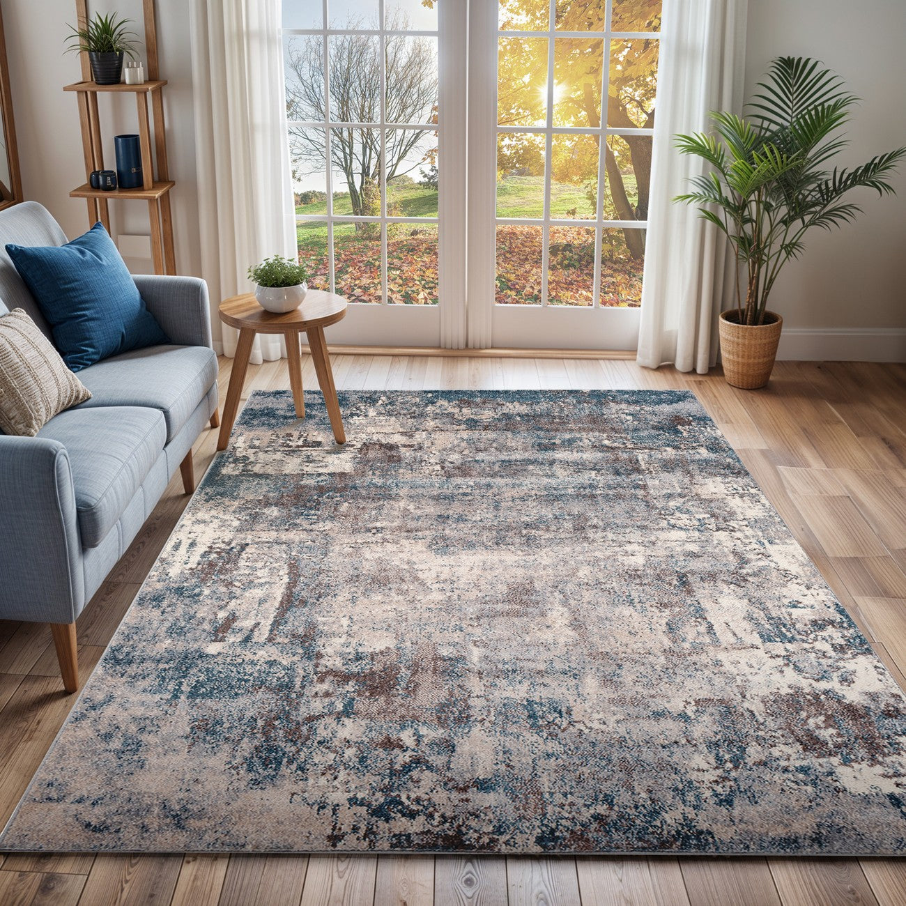 NOA Abstract Modern Marble Teal Area Rug Roomscene
