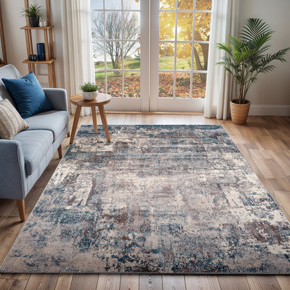 NOA Abstract Modern Marble Teal Area Rug Roomscene