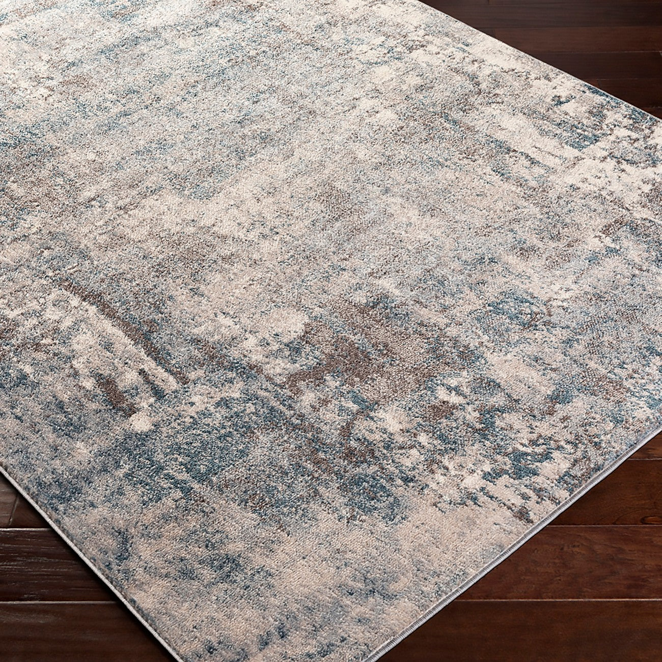 NOA Abstract Modern Marble Teal Area Rug Corner