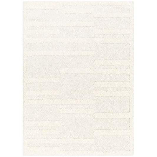 BAHRANI Shaggy Modern Plush Pile Beige/Ivory Area Rug Flat