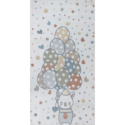 BALLON BUDDY Machine Washable Multicolour/Beige Kids Room Rug Flat
