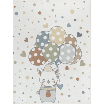 BALLON BUDDY Machine Washable Multicolour/Beige Kids Room Rug Flat