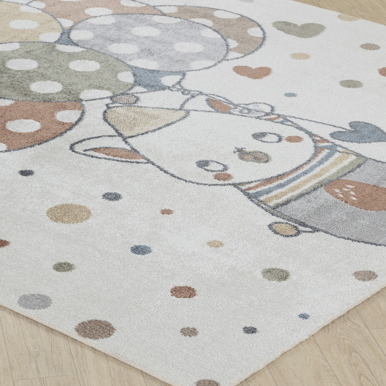 BALLON BUDDY Machine Washable Multicolour/Beige Kids Room Rug Corner