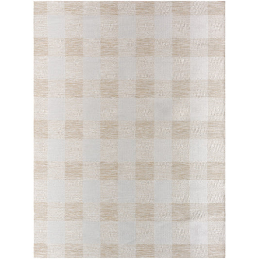 BIDDI Indoor & Outdoor Modern Light Brown Checkered Area Rug Flat