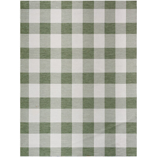 BIDDI Indoor & Outdoor Modern Dark Moss Checkered Area Rug Flat