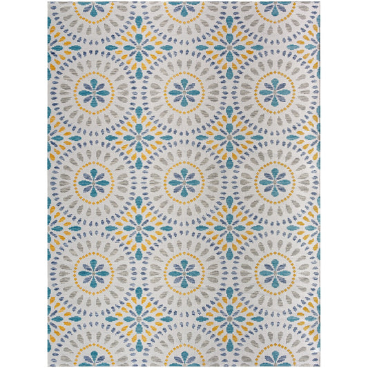 DHENA Indoor & Outdoor Modern Light Grey/Dark Teal Area Rug Flat